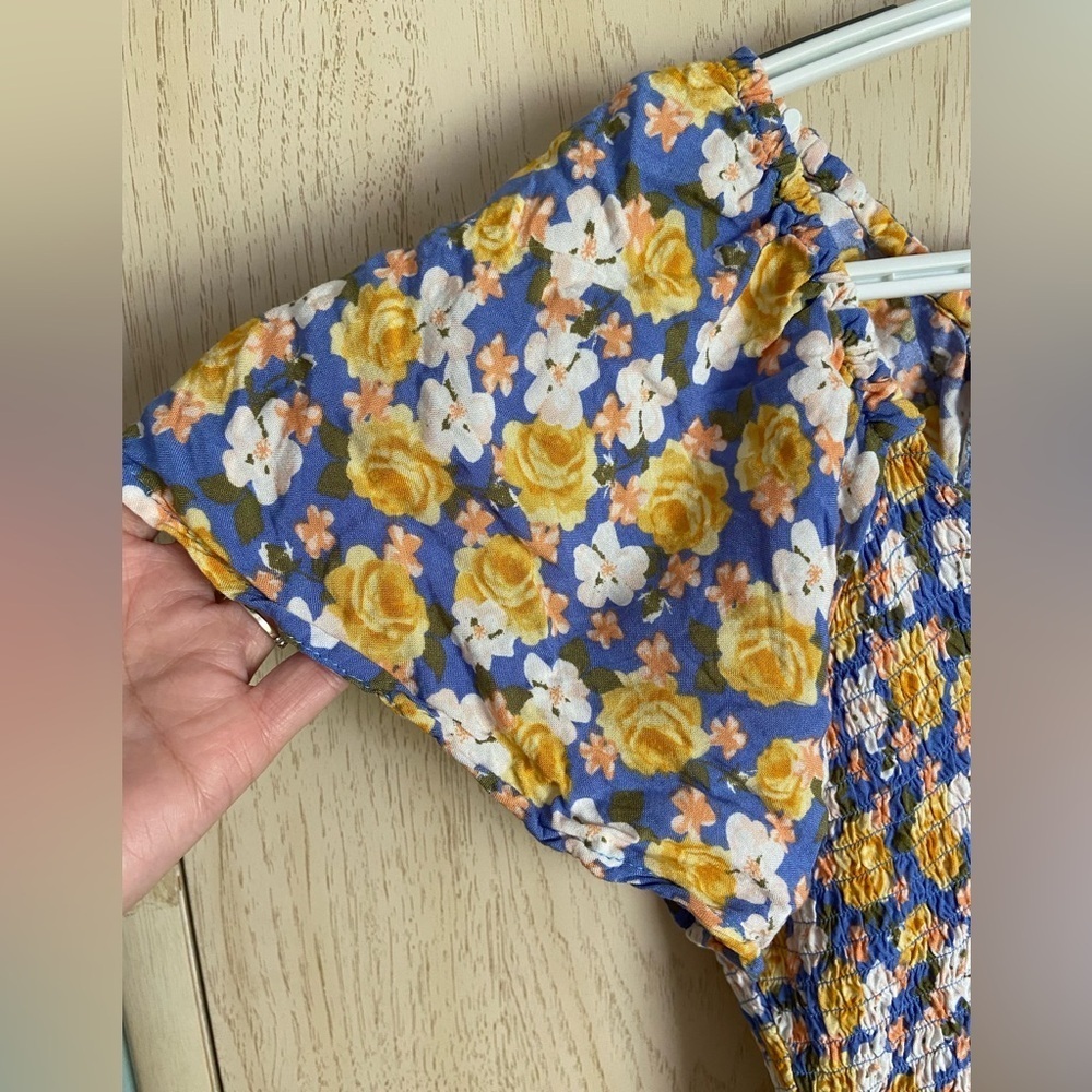 Jolie & Joy by FCT W/ Love Stretch Top Babydoll Floral Dress Ruffle Sleeve Sz L - Picture 8 of 8